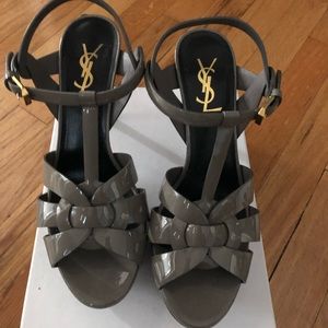 YSL patent leather gray heels